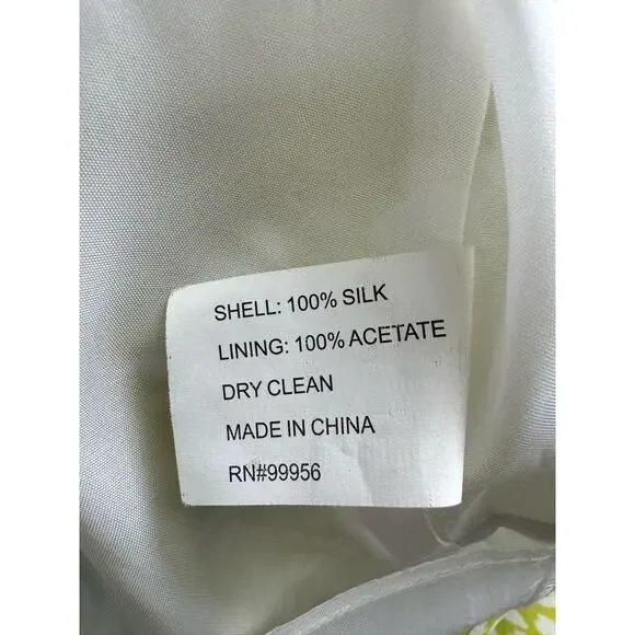 Shoshanna 100% Silk Dress Short Floral Boho Strapless Flowy Lime Neon Green Sz 6 - Picture 13 of 14